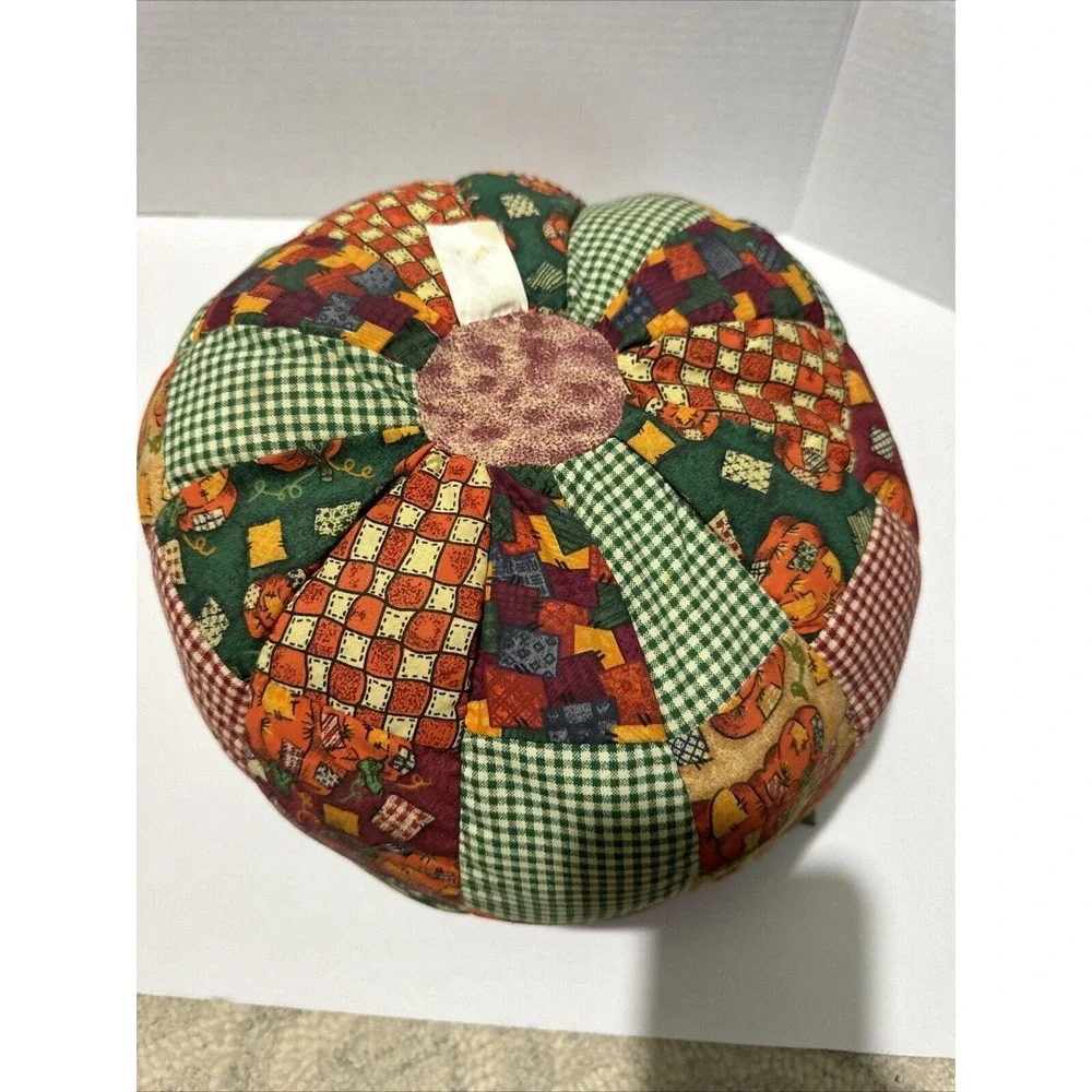 Vintage Handmade Patchwork Fabric Pumpkin Fall Harvest Decor Rustic Farmhouse